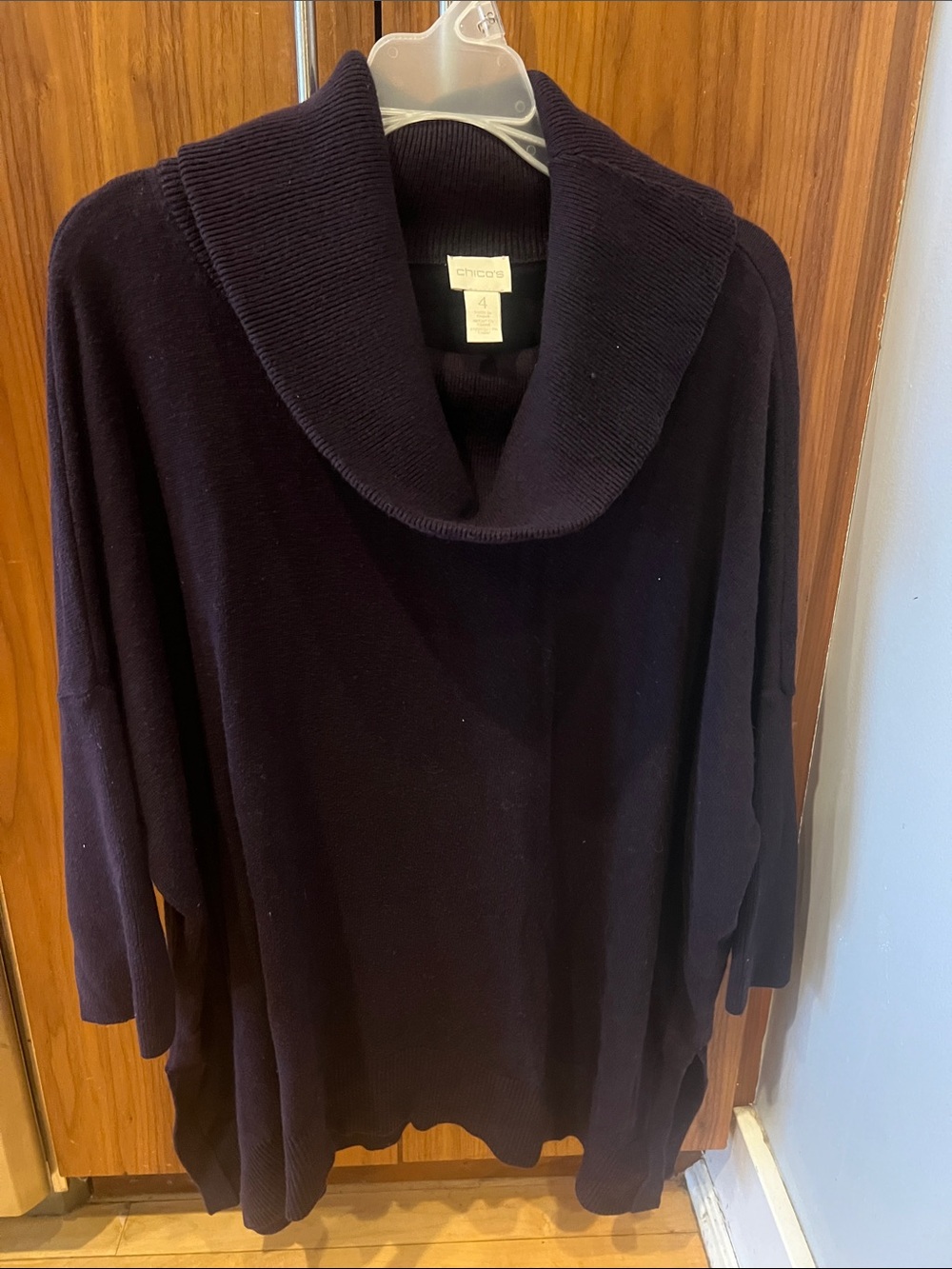 Chico's Deep Plum Cowl Sweater 3/4 Sleeves, Gorgeous Drape!